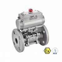 Vanne 3 pièces à brides - vérin pneumatique inox
