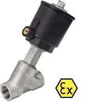 VANNE À SIÈGE INCLINÉ À COMMANDE PNEUMATIQUE, TARAUDAGE GAZ - VERSION NF, ARRIVÉE SUR LE CLAPET Inox 316 (Modelo : 50870)