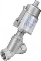 VANNE À SIÈGE INCLINÉ TOUT INOX À COMMANDE PNEUMATIQUE, TARAUDAGE GAZ - VERSION NF, ARRIVÉE SUR LE CLAPET Inox 316 (Modèle : 50879)