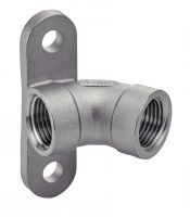 COUDE FEMELLE / FEMELLE 45°, 60°, 75° OU 90° AVEC PLATINE DE FIXATION GAZ CYLINDRIQUE Inox 316 moulé (Modèle : 5284)