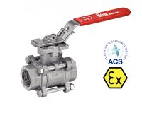 3 PIECES ATEX BALL VALVE WITH ISO MOUNTING PAD - FEMALE / FEMALE BSP - FULL BORE - LOCKABLE HANDLE - STAINLESS STEEL 316 1000 LBS / PN63 - PASSAGE INTÉGRAL - POIGNÉE CADENASSABLE - ACS Inox 316 (Model : 58183)