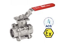 3 PIECES ATEX BALL VALVE WITH ISO MOUNTING PAD - SOCKET WELDING - FULL BORE - LOCKABLE HANDLE - STAINLESS STEEL 316 1000 LBS / PN63 - PASSAGE INTÉGRAL - POIGNÉE CADENASSABLE - ACS Inox 316 (Model : 58191)