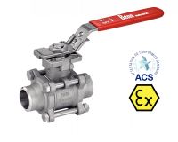 3 PIECES ATEX BALL VALVE WITH ISO MOUNTING PAD - BUTT WELDING - FULL BORE - LOCKABLE HANDLE - STAINLESS STEEL 316 1000 LBS / PN63 - PASSAGE INTÉGRAL - POIGNÉE CADENASSABLE - ACS Inox 316 (Model : 58192)
