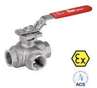 VANNE 3 VOIES ATEX TARAUDAGE GAZ AVEC PLATINE ISO 1000 LBS / PN63 - PASSAGE RÉDUIT EN L OU EN T - POIGNÉE CADENASSABLE - ACS Inox 316 (Modelo : 58213/58217)
