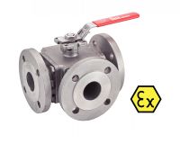 3 WAYS ATEX FLANGED BALL VALVE WITH ISO MOUNTING PAD - L OR T FULL BORE - STAINLESS STEEL 316 PASSAGE INTÉGRAL EN L OU EN T - POIGNÉE CADENASSABLE Inox 316 (Model : 58229/58227)