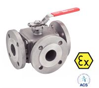 3 WAYS ATEX FLANGED BALL VALVE WITH ISO MOUNTING PAD - L OR T FULL BORE - STAINLESS STEEL 316 PASSAGE INTÉGRAL EN L OU EN T - ACS Inox 316 (Model : 58229/58227)
