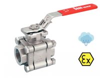 3 PIECES ATEX BALL VALVE WITH ISO MOUNTING PAD - FEMALE / FEMALE BSP - FULL BORE - LOCKABLE HANDLE - API 607 - STAINLESS STEEL 316 1500 LBS / PN100 - PASSAGE INTÉGRAL - POIGNÉE CADENASSABLE Inox 316 (Model : 58463)