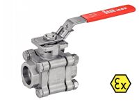 3 PIECES ATEX BALL VALVE WITH ISO MOUNTING PAD - SOCKET WELDING - FULL BORE - LOCKABLE HANDLE - API 607 - STAINLESS STEEL 316 1500 LBS / PN100 - PASSAGE INTÉGRAL - POIGNÉE CADENASSABLE Inox 316 (Model : 58471)