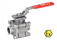 3 PIECES ATEX BALL VALVE WITH ISO MOUNTING PAD - BUTT WELDING - FULL BORE - LOCKABLE HANDLE - API 607 - STAINLESS STEEL 316 1500 LBS / PN100 - PASSAGE INTÉGRAL - POIGNÉE CADENASSABLE Inox 316 (Model : 58472)