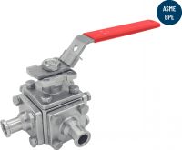 Clamp sanitary 3-way ball valve - stainless steel cf3m