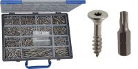 Coffret vis bois agglomere a tete fraisee six lobes + embouts - inox a2