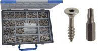 Coffret vis bois agglomere a tete fraisee six lobes + embouts - inox a2