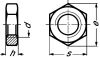 Ecrou hexagonal bas filetage métrique pas à gauche inox a2 - din 439 (Diagrama)