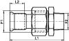 Raccord union Femelle à sertir / filetage Gaz conique - Schéma