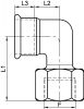 Coude 90° Femelle à sertir / taraudage Gaz - Schéma