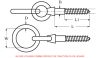 Ring eye bolt with wood thread - stainless steel (Schema)