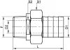 Schéma raccord union mâle cannelé DN25 au DN50