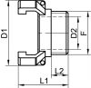 Demi-raccord à douille mâle filetage Gaz - Schéma