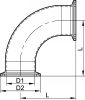 Coude 90° embouts clamp - Ra = 0,8 µm - Schéma